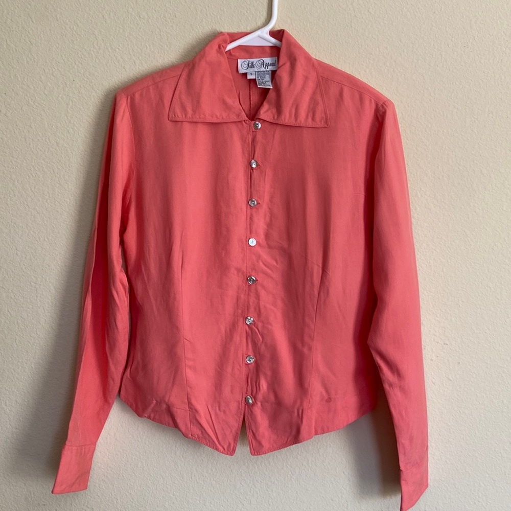 Long sleeve silk peach blouse size S